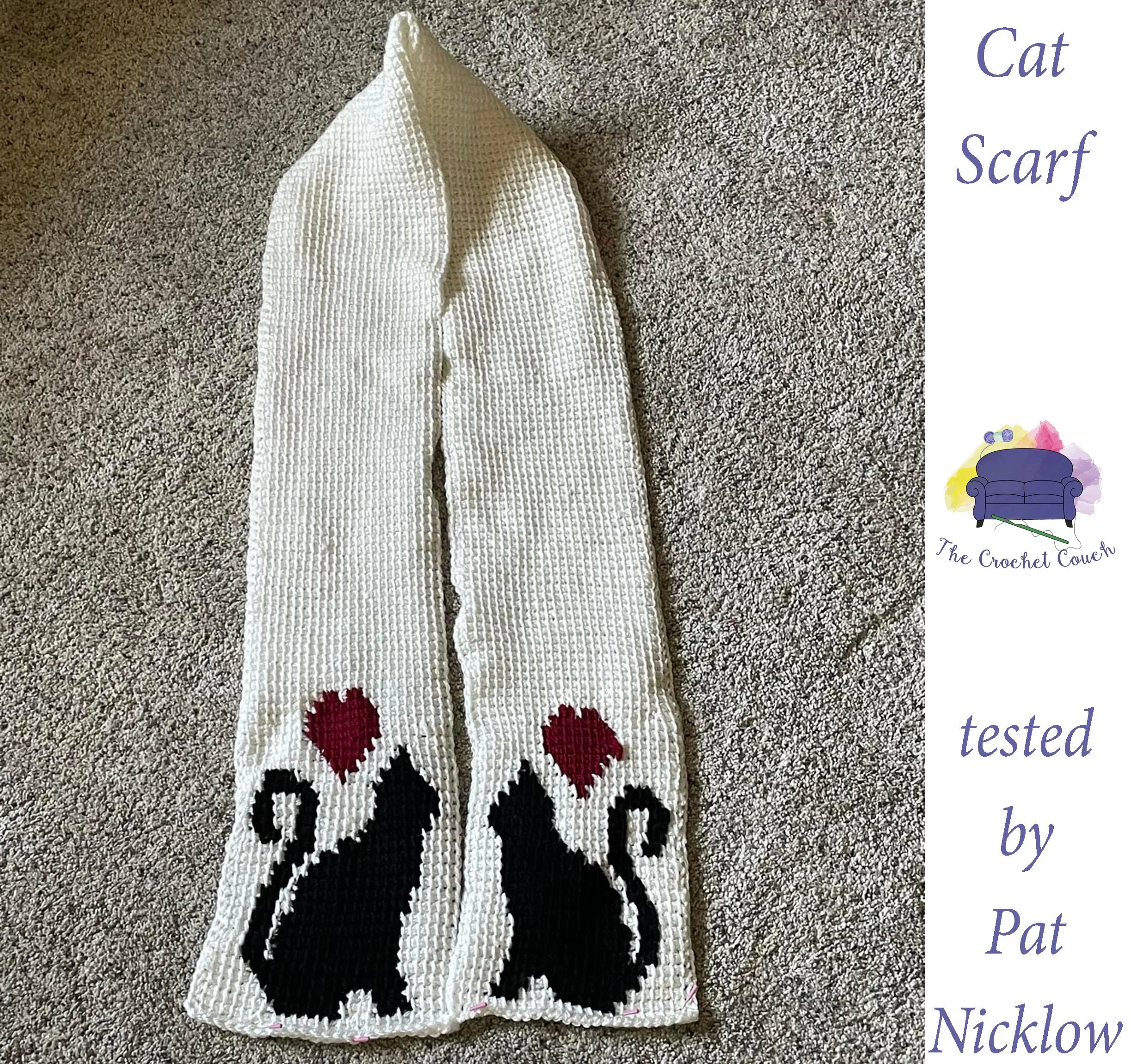Cat Silhouette Scarf, SC or TSS Crochet Pattern